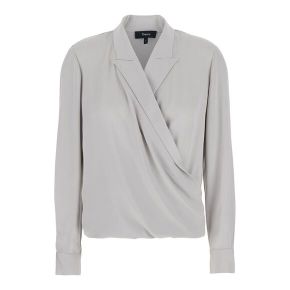 Theory Women Metallic Blouse With Peak Revers And Crossover Neck In Silk Woman